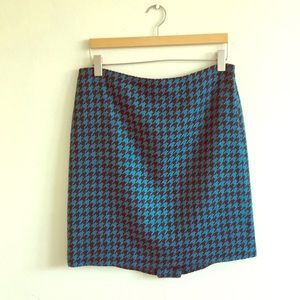 Teal and Black Houndstooth slim fit skirt